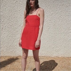 zara red mini dress with bow ZARA NWT blogger's favorite RED V-neck BACK JEWEL appliqu BOW MINI DRESS Size L - $69 New With Tags